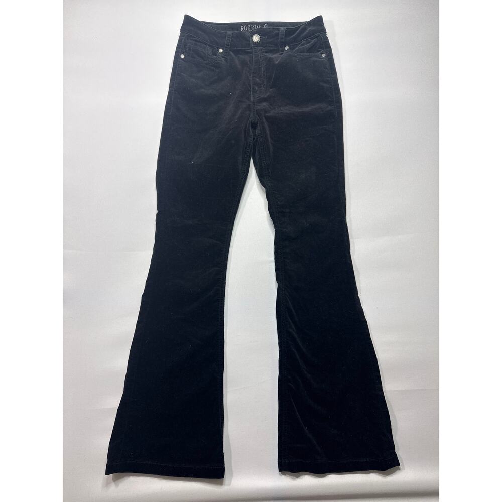 Rockin' C Women's Flare Leg Black Velvet Pants - Size 28 (28x31.5)